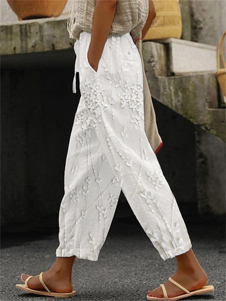 Anouk - Loose Fit Printed Cotton Linen Pants