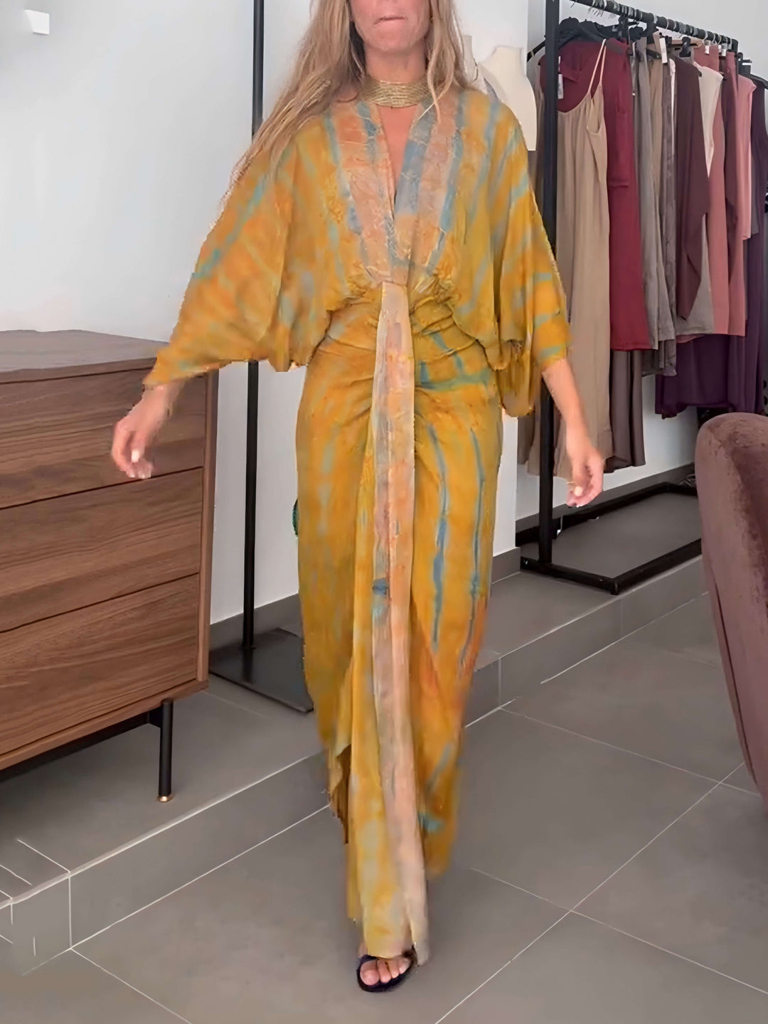 Kimono-Style Printed Dress