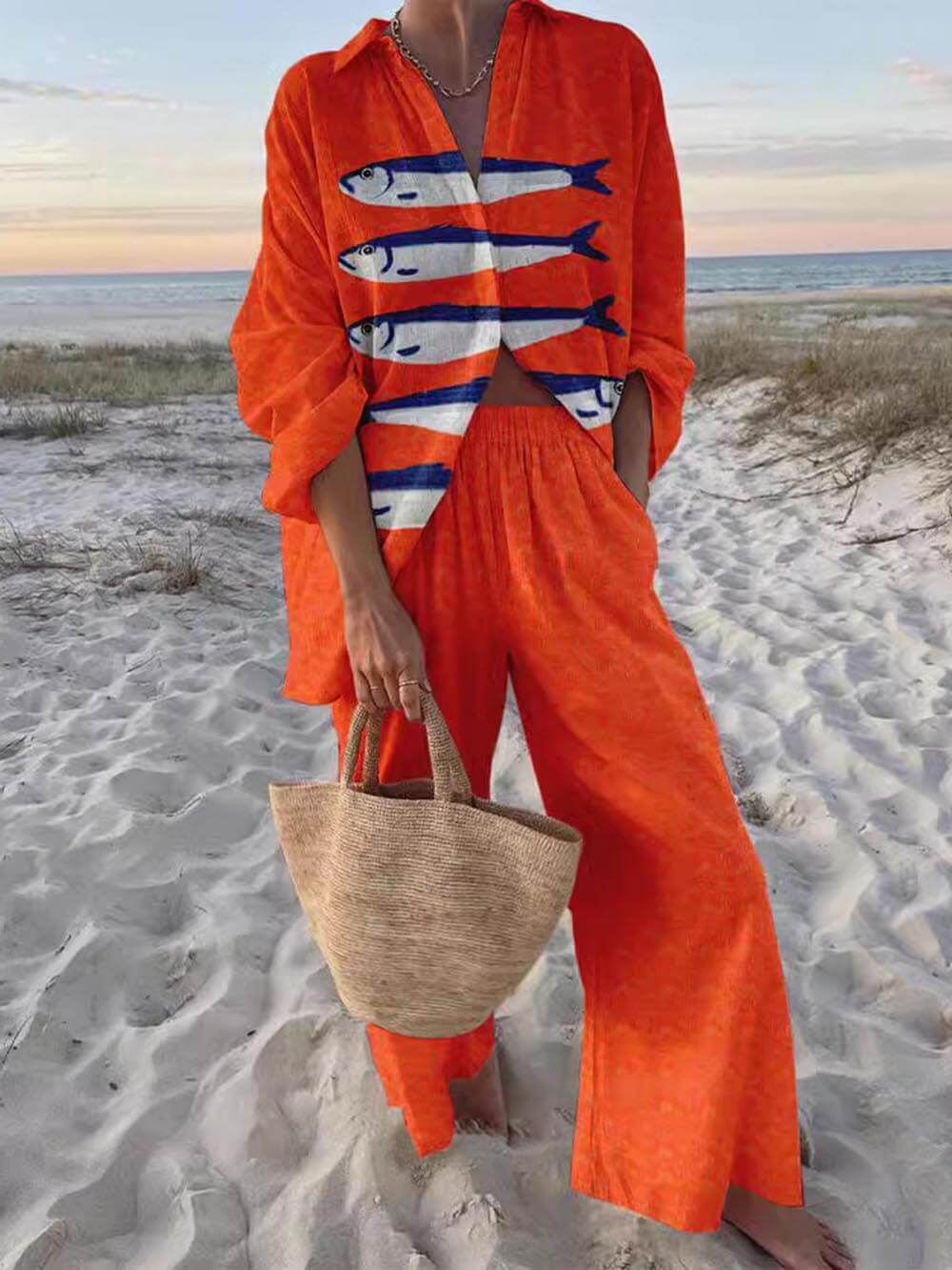 Olivara™ | Casual Print Oversized Shirt & Pants Set
