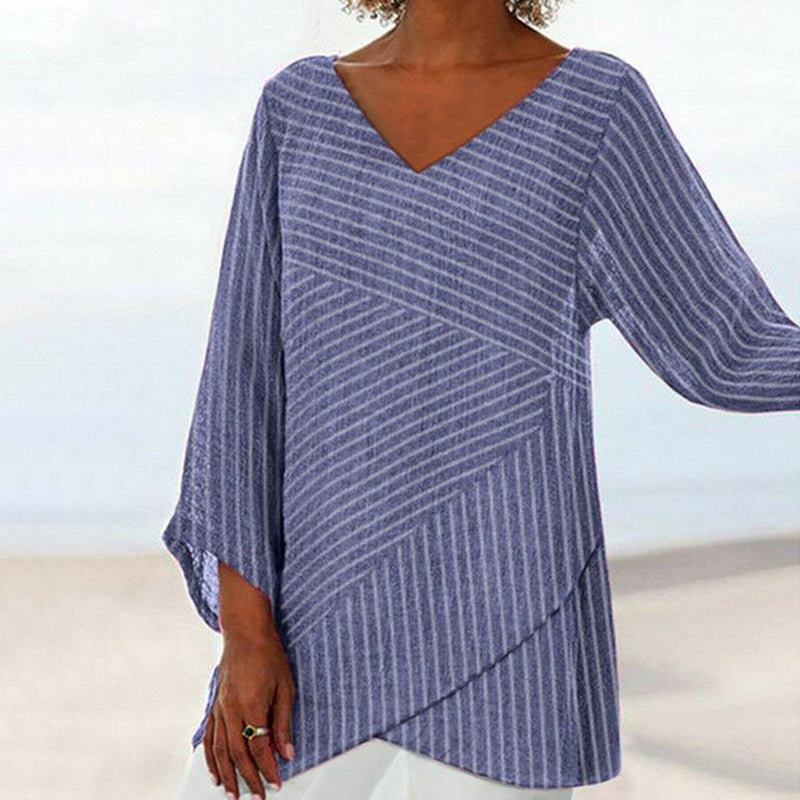 Araceli - Vintage Crossed Stripes Long Sleeve Top