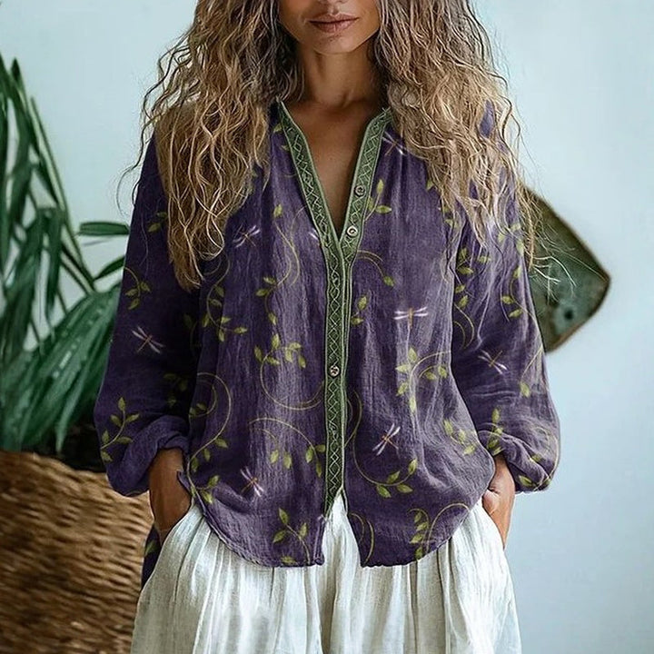 Ambre - Vintage Leaf Print Blouse