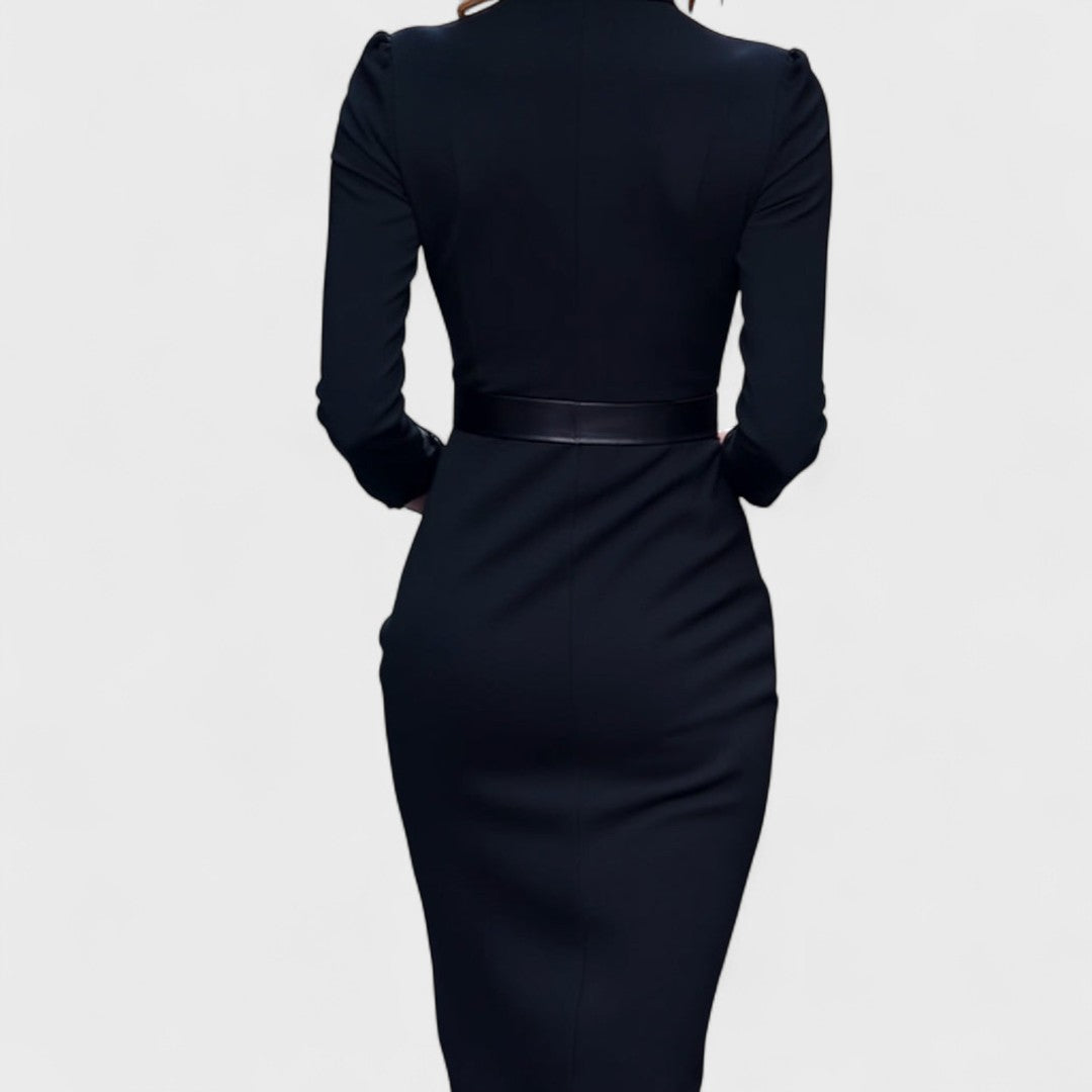 Mandarin™ | Luxurious Black Belted Dress