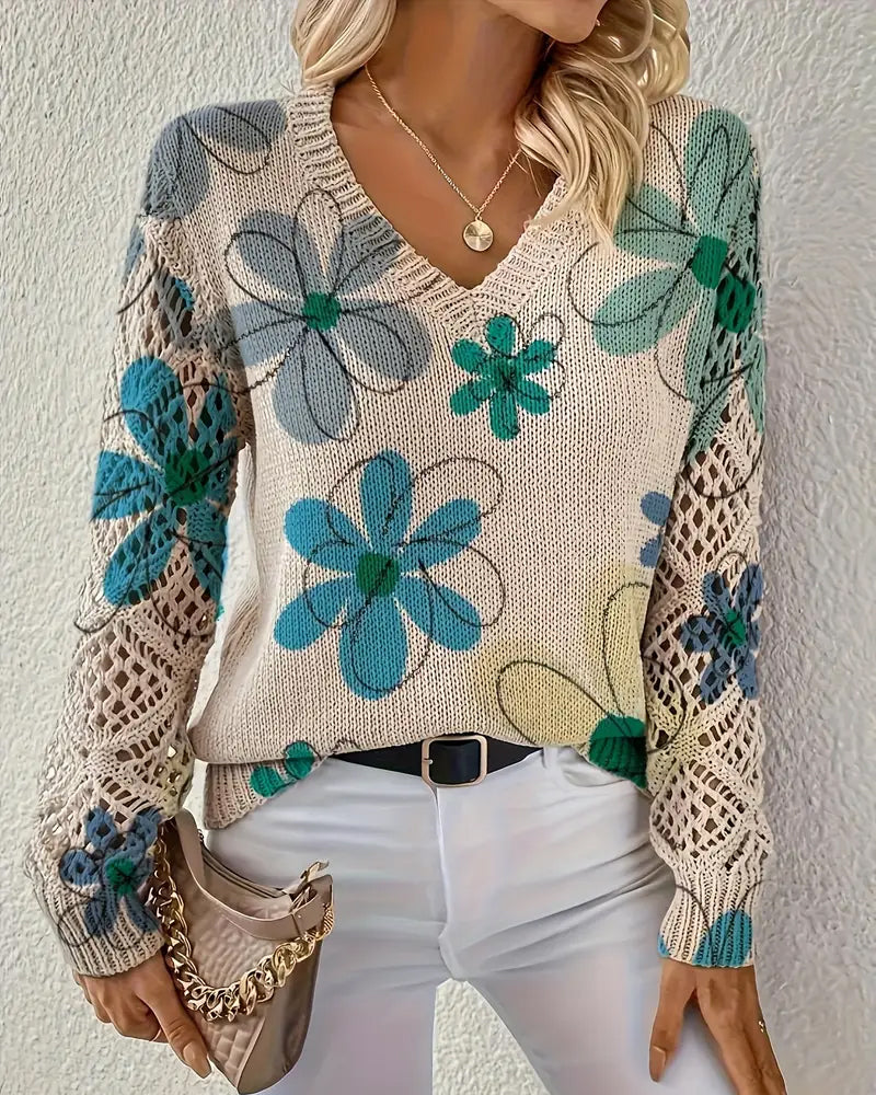 Cynora™ | V-Neck Open Knit Sweater