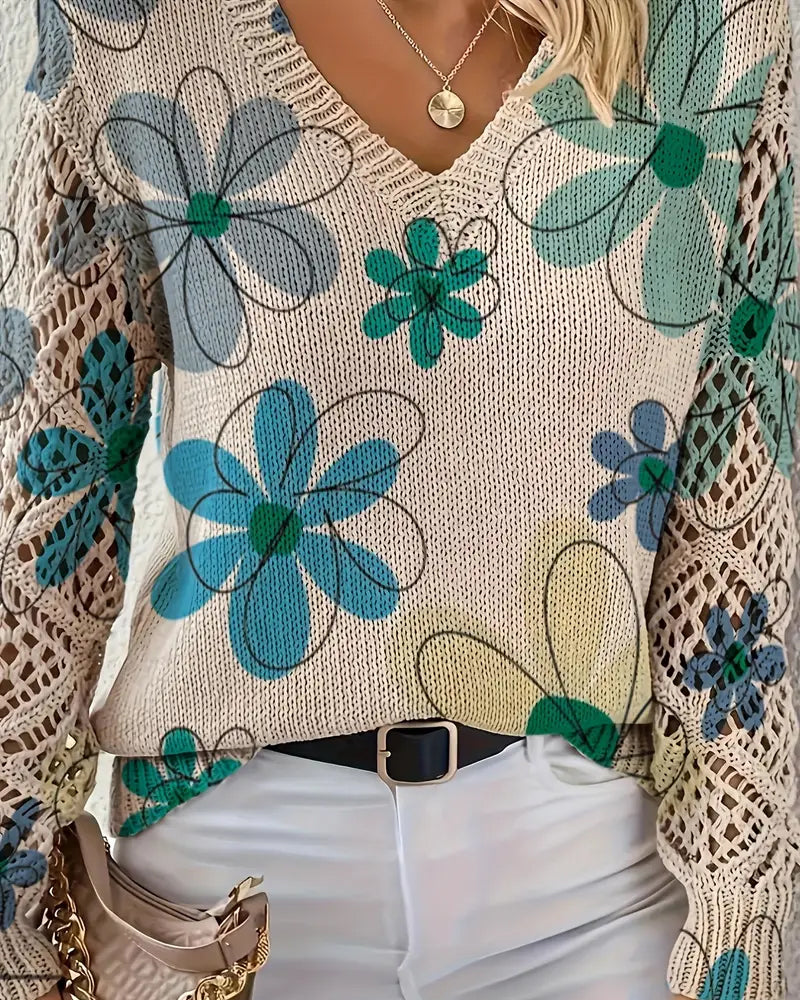 Cynora™ | V-Neck Open Knit Sweater