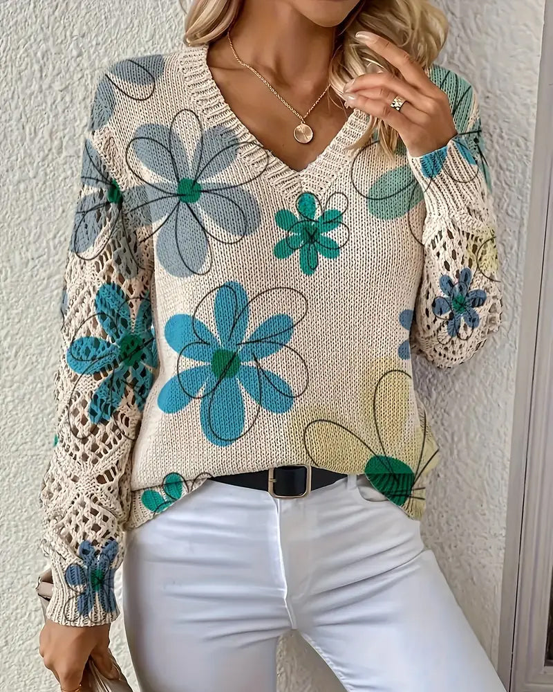 Cynora™ | V-Neck Open Knit Sweater