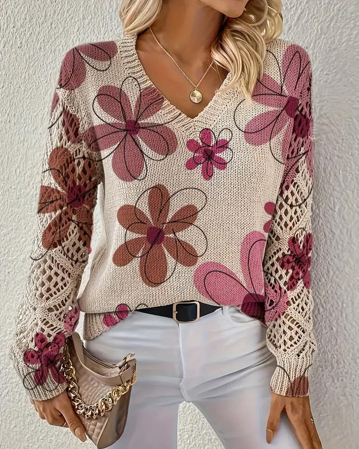 Cynora™ | V-Neck Open Knit Sweater