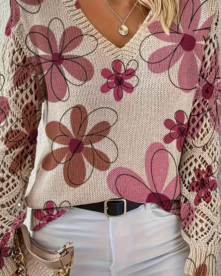 Cynora™ | V-Neck Open Knit Sweater