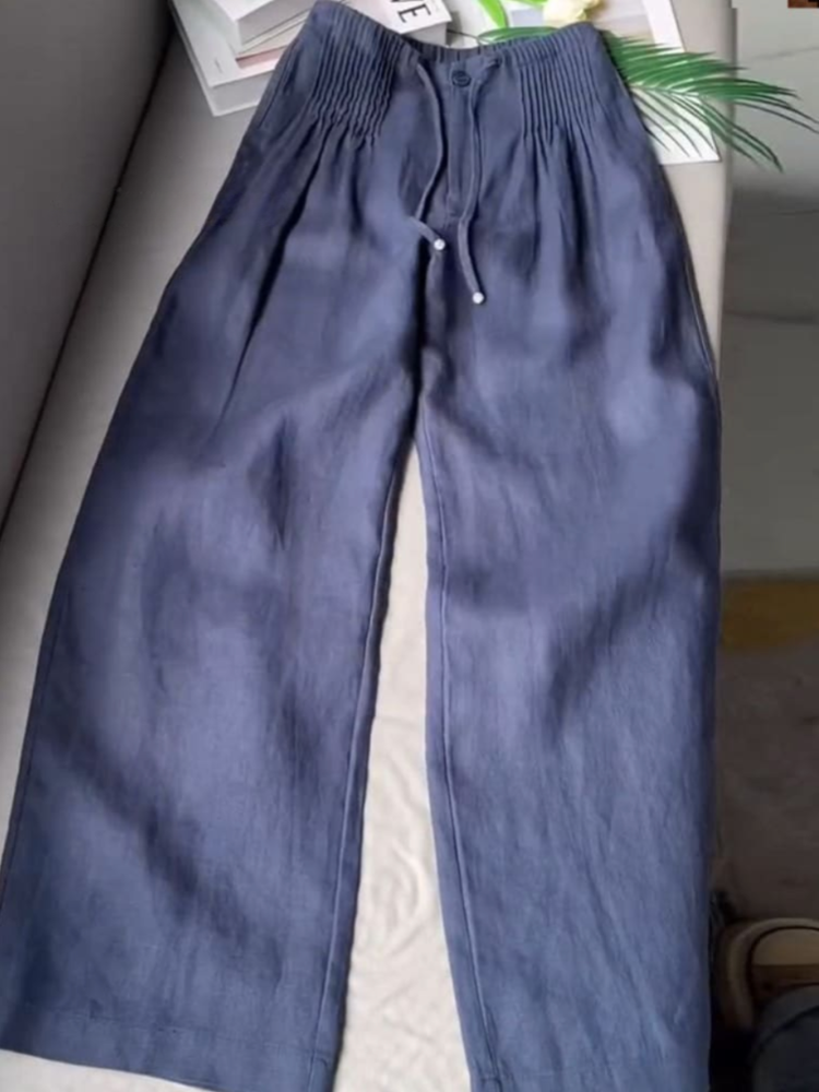 THE LOREN | PLEATED DRAWSTRING LINEN WIDE LEG PANTS
