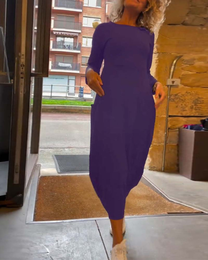 Tavina™ | Elegant Round Neck Pocket Dress