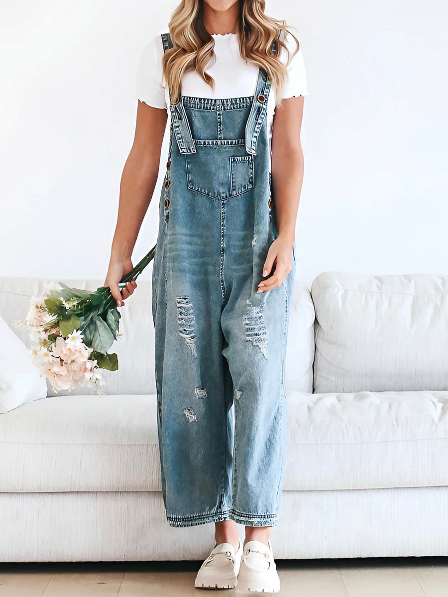Thessaly™ | Distressed Denim Overalls