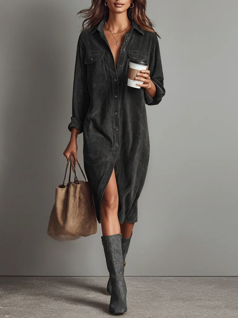 REVELYN™ | Soft-Touch Corduroy Midi Dress