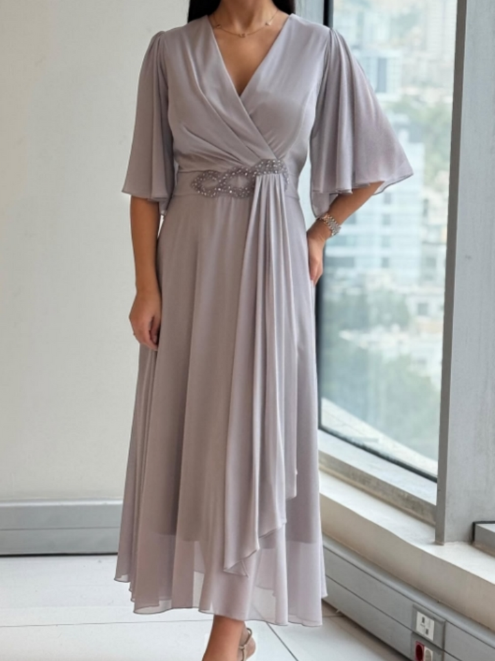 Cressida™ | V-Neck Chiffon Maxi Dress