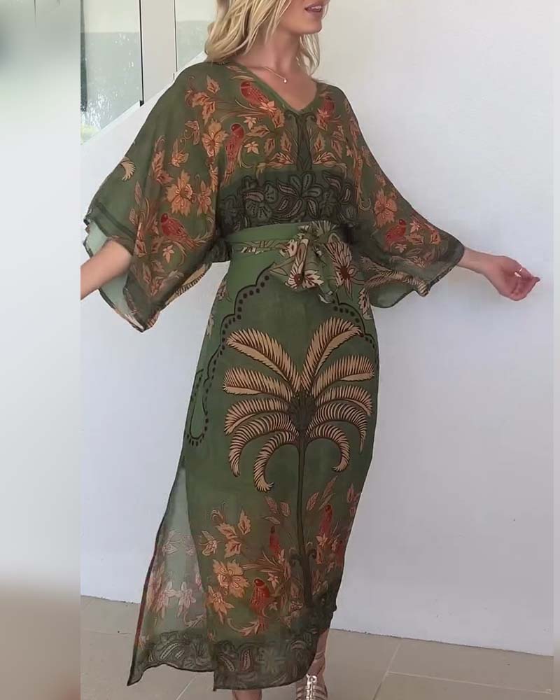 Resort V-Neck Printed Dress