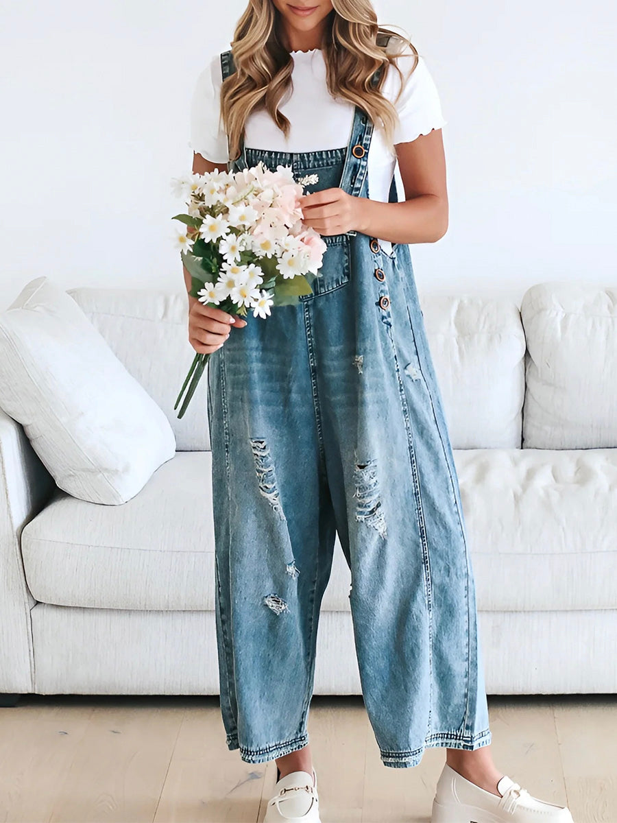 Thessaly™ | Distressed Denim Overalls