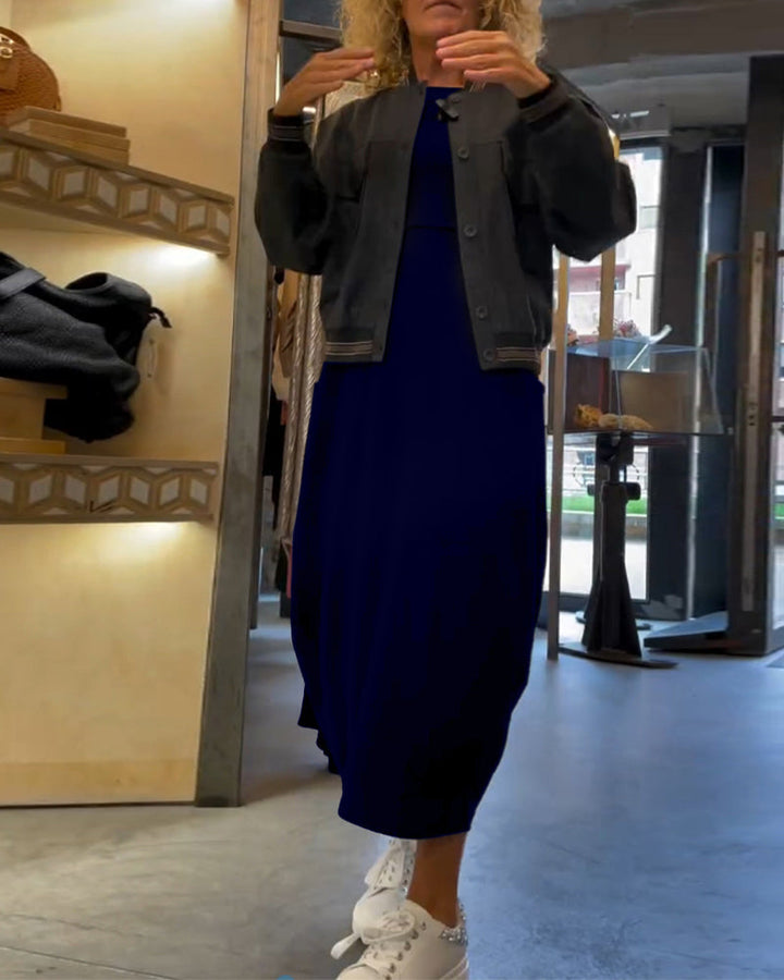 Tavina™ | Elegant Round Neck Pocket Dress
