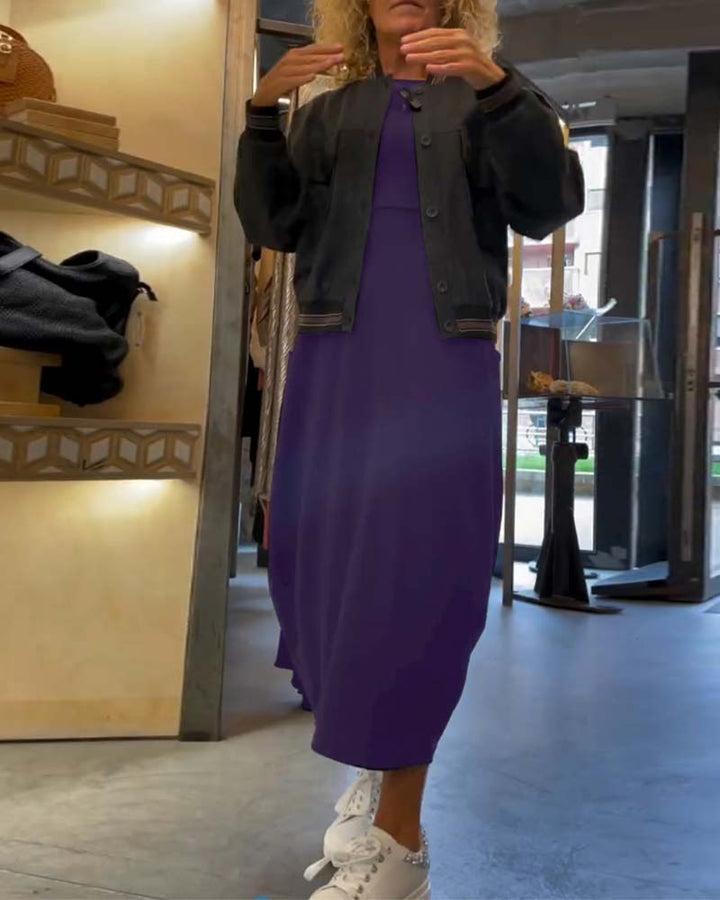 Tavina™ | Elegant Round Neck Pocket Dress