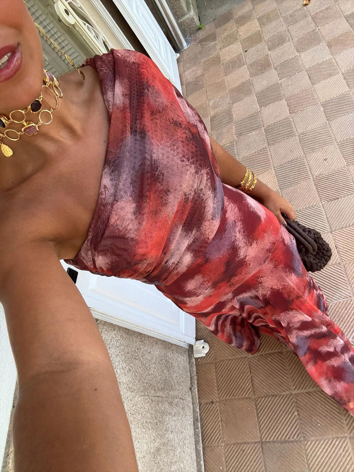 One Shoulder Tie Dye Maxi Dress