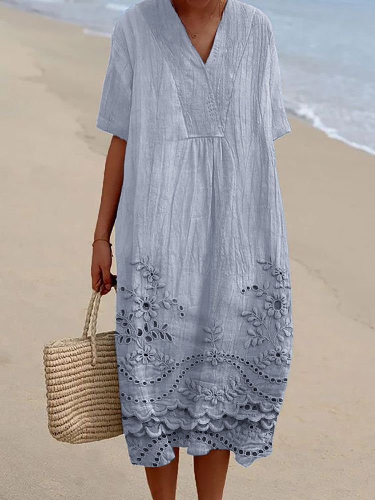 Vesper - Cottage Floral Embroidered Lace Hem Dress