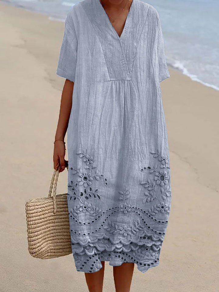 Vesper - Cottage Floral Embroidered Lace Hem Dress