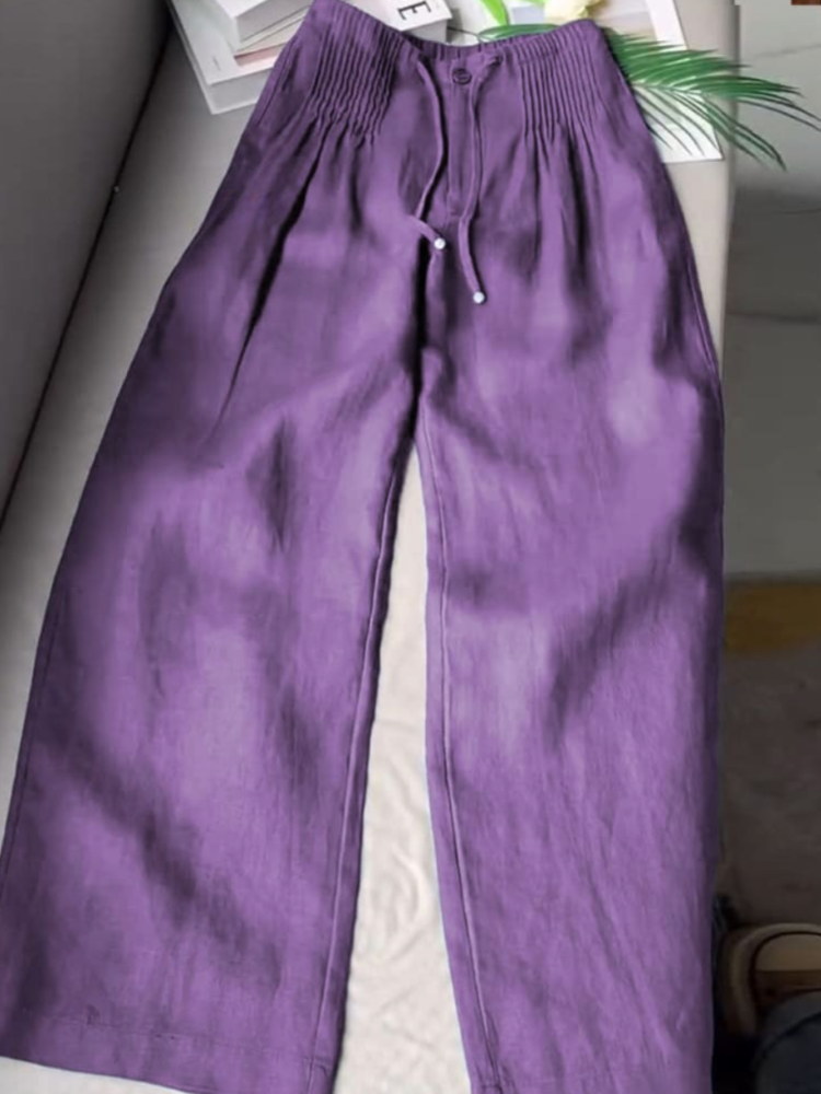 THE LOREN | PLEATED DRAWSTRING LINEN WIDE LEG PANTS