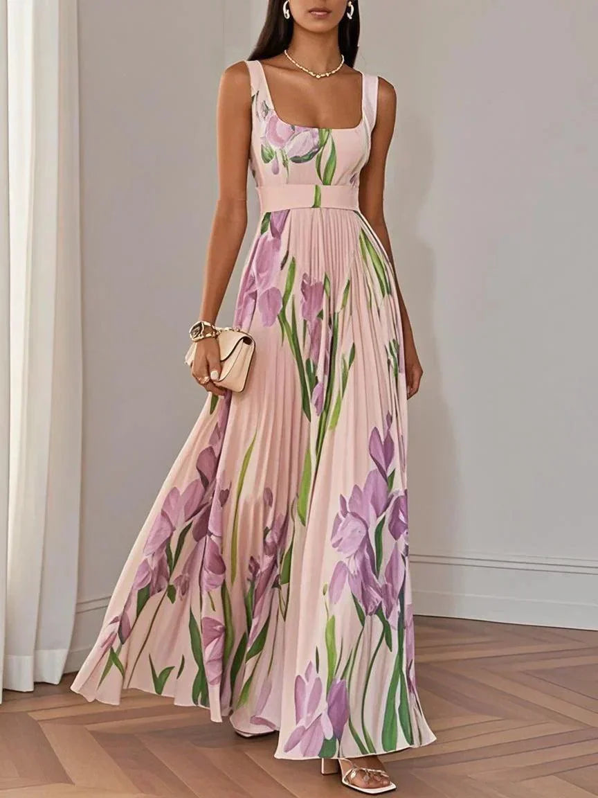 Aurelia™ | Pleated Floral Chiffon Maxi Dress