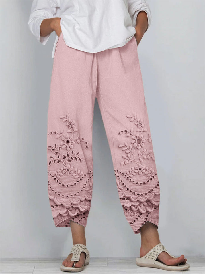 Verena - Solid Color Floral Lace Loose Pants