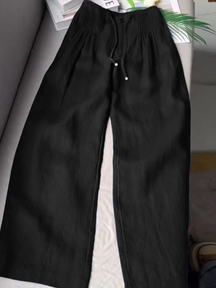 THE LOREN | PLEATED DRAWSTRING LINEN WIDE LEG PANTS