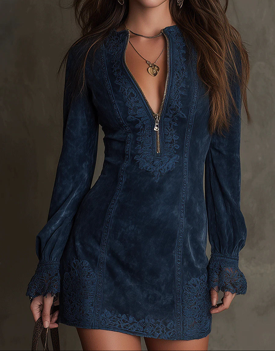 Jasmine – Blue Mini Dress with Lace