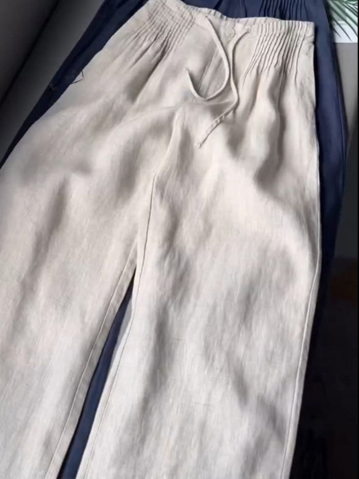 THE LOREN | PLEATED DRAWSTRING LINEN WIDE LEG PANTS