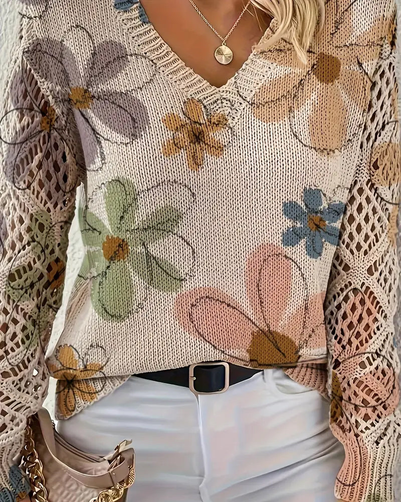 Cynora™ | V-Neck Open Knit Sweater