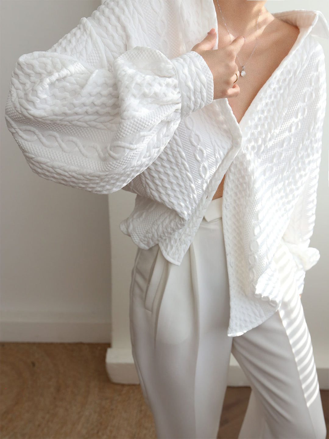 Lavine - Cable Knit Oversized Shirt