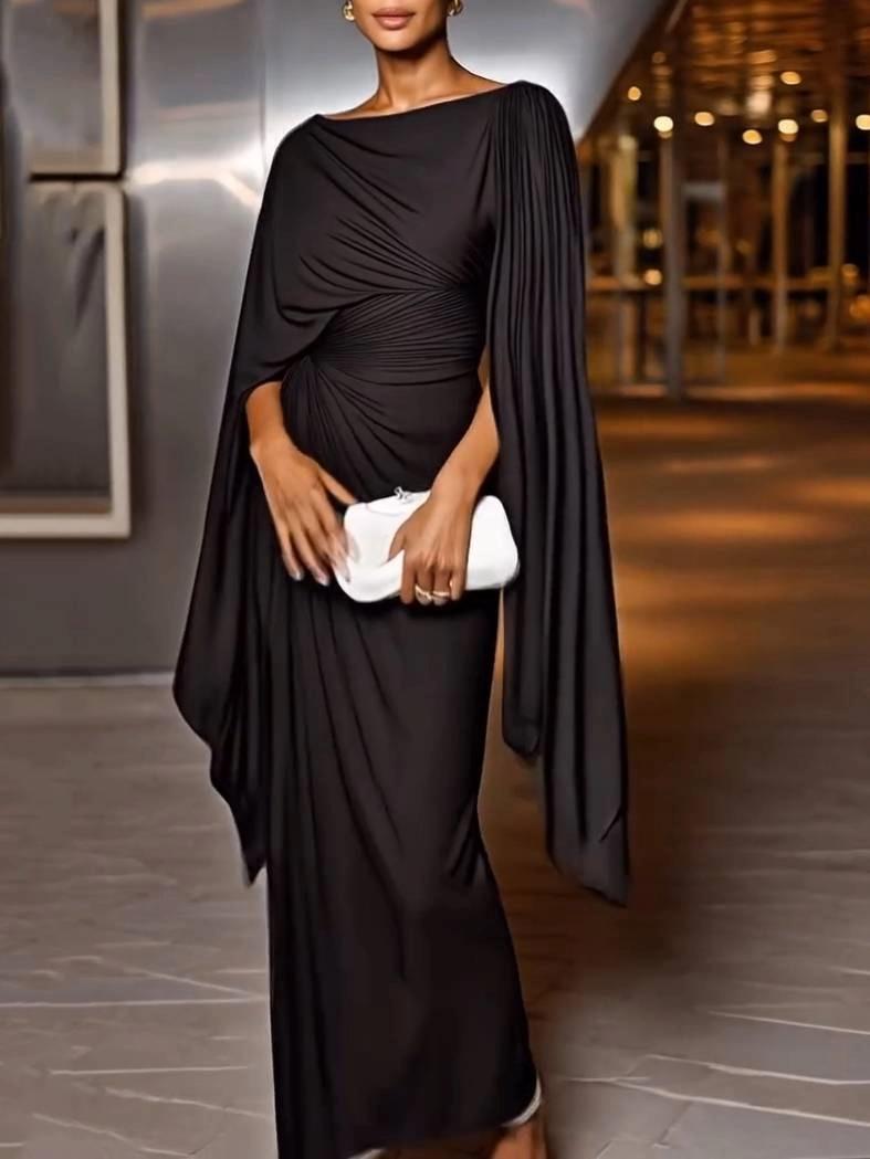 Elegant Draped Cape Sleeves Maxi Dress