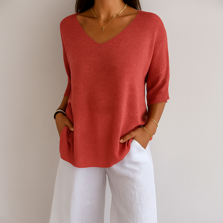 Celine™ | Classic V-Neck Knit Blouse
