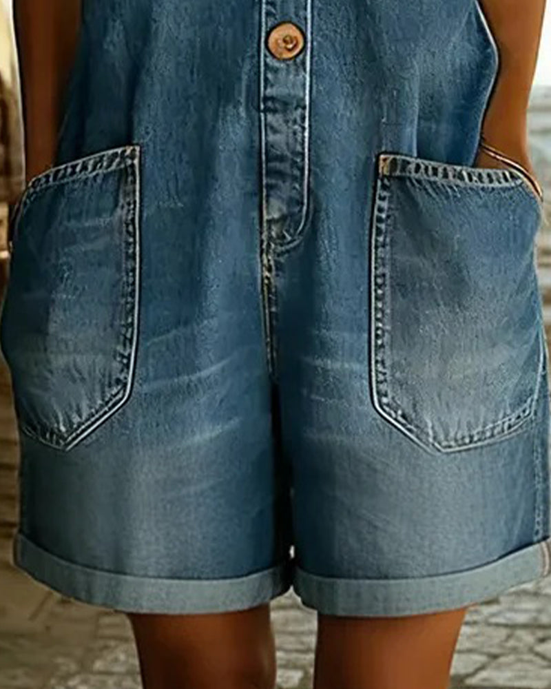 Casual Denim Shorts Jumpsuits