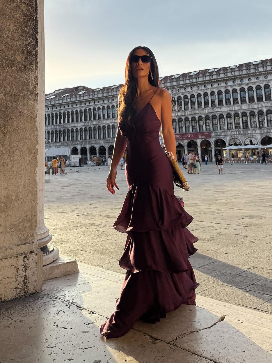 Esmira™ | Elegant Burgundy Tiered Maxi Dress