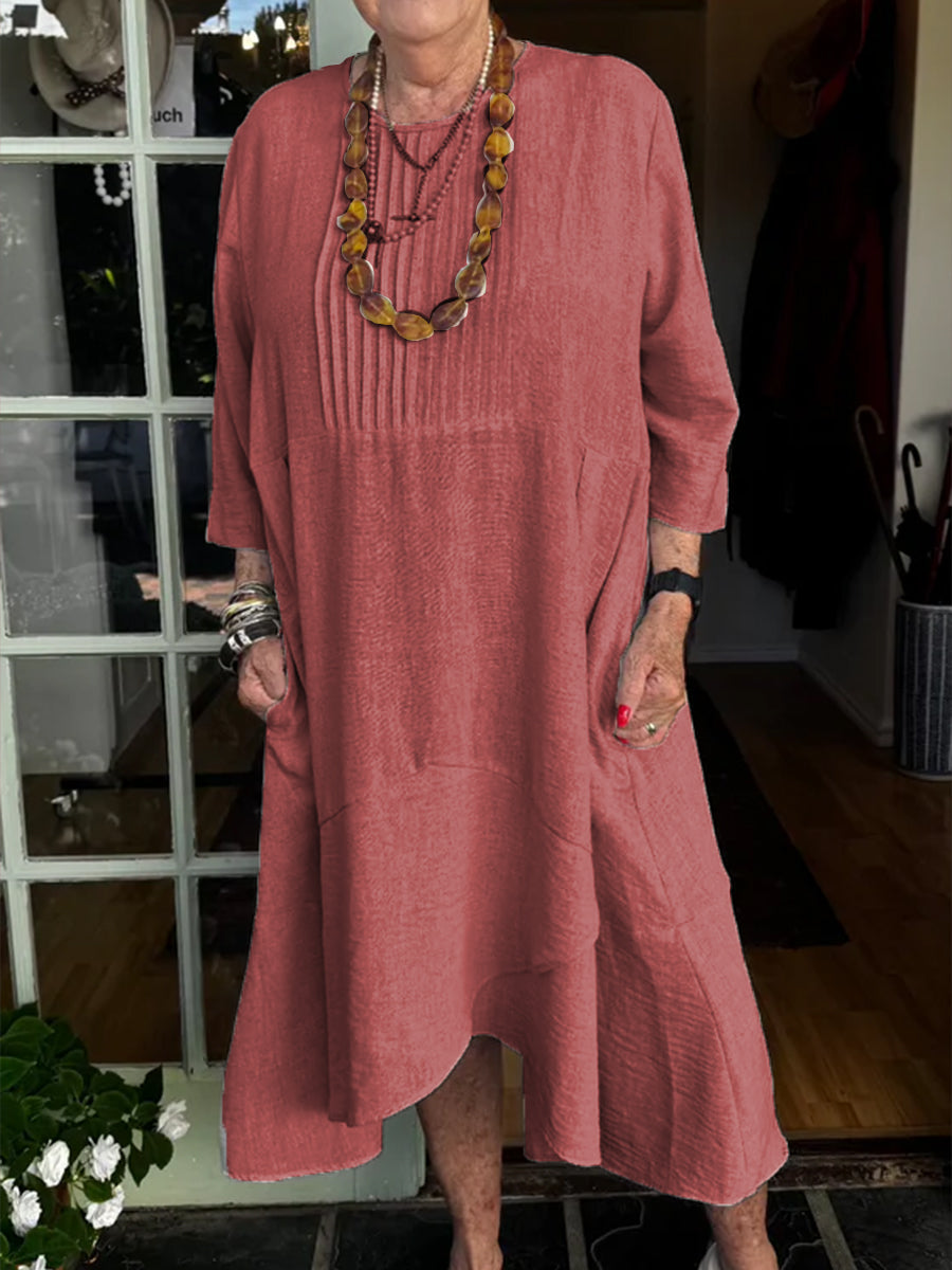 Accordion Pleated Irregular Hem Linen Dress