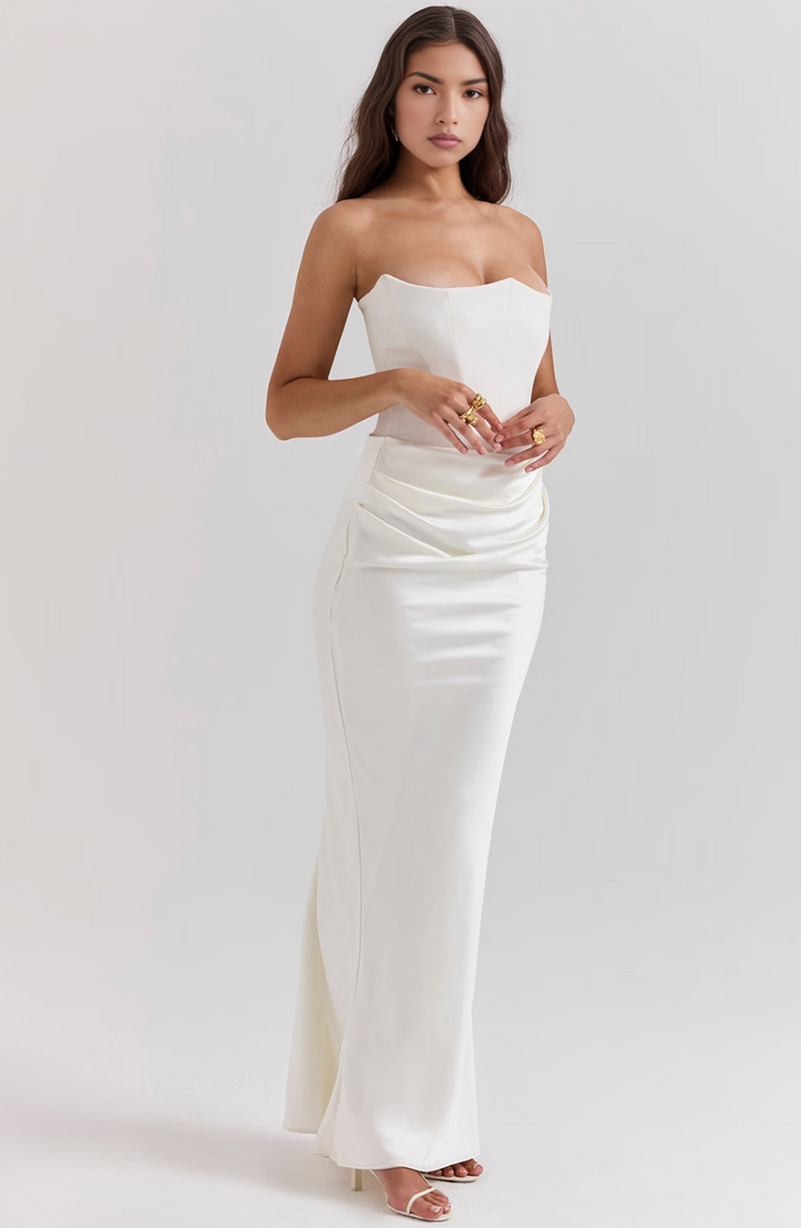 Hera - Elegant Retro Solid Color Strapless Party Dress