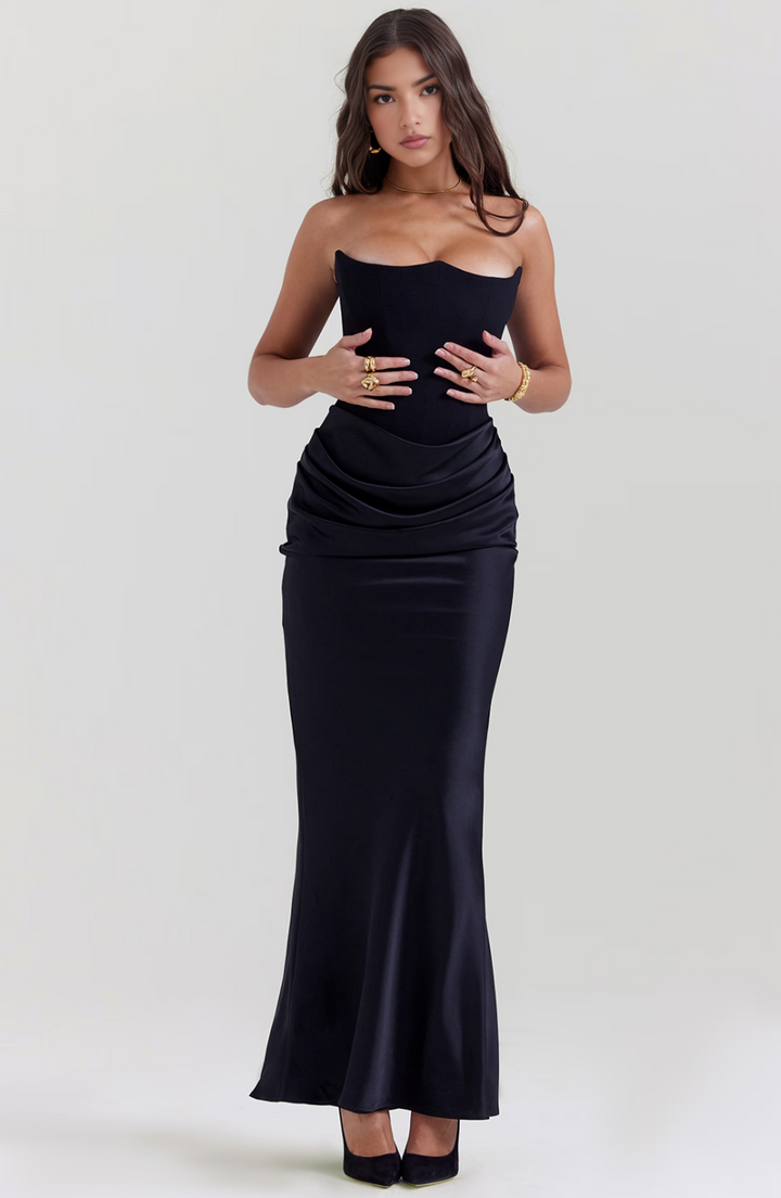 Hera - Elegant Retro Solid Color Strapless Party Dress
