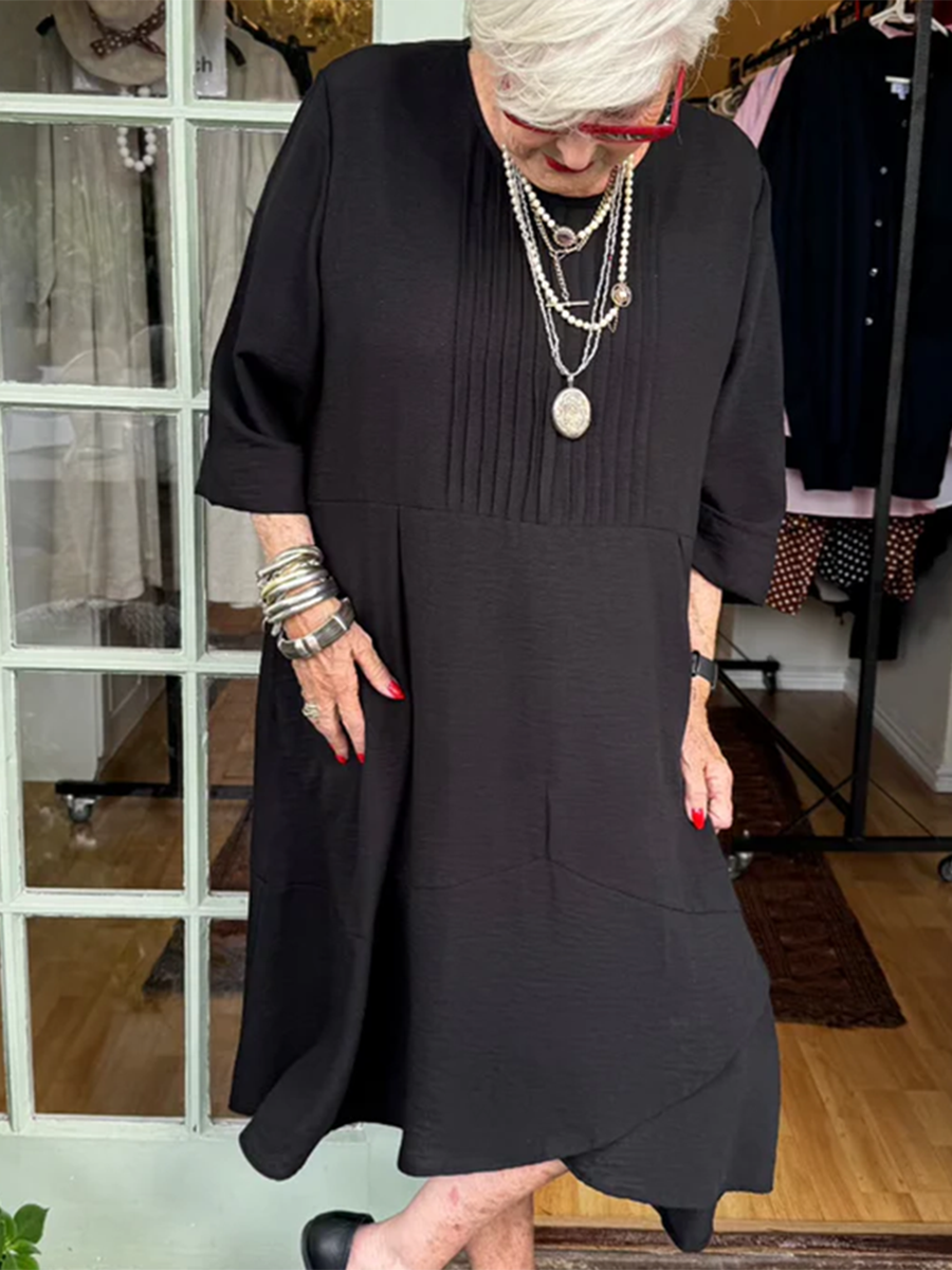 Accordion Pleated Irregular Hem Linen Dress