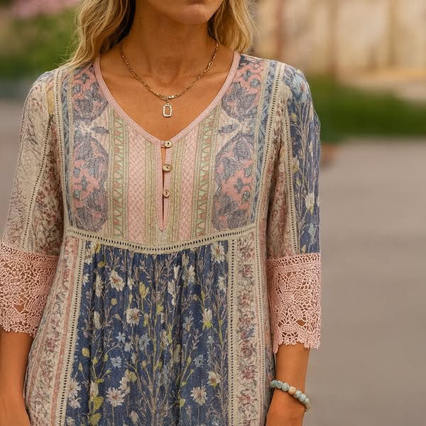 Marlena™ | Vintage Printed Lace Dress