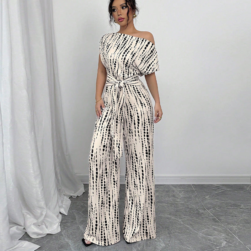 KENDI - Classy Wide-Leg Oblique Strap Jumpsuit