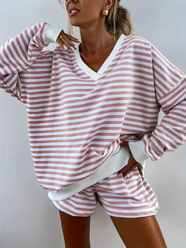 NOLANI™ – Relaxed Fit Striped V-Neck Lounge Set