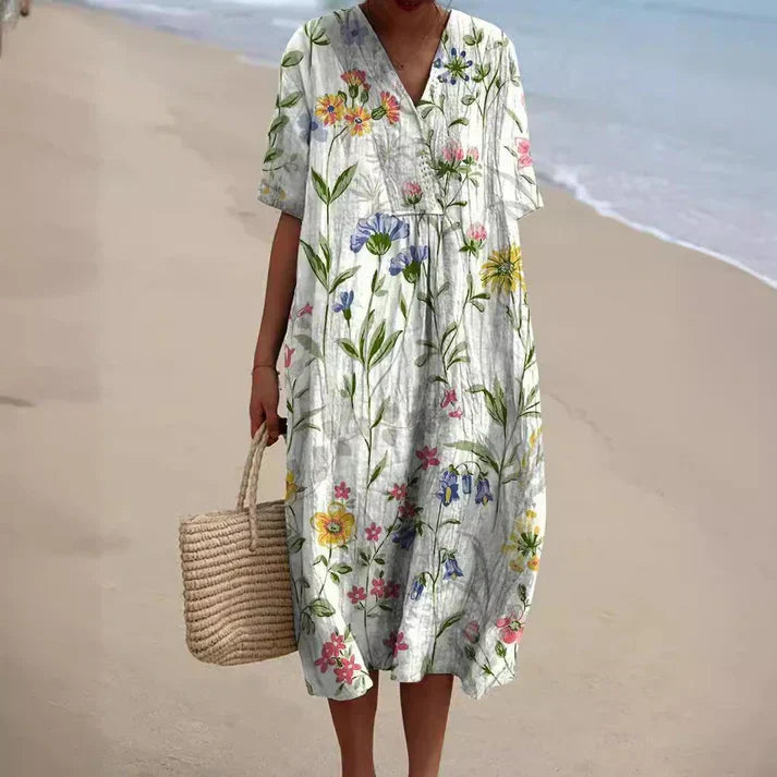 Sabine - Casual Floral Art Print Flowy Dress