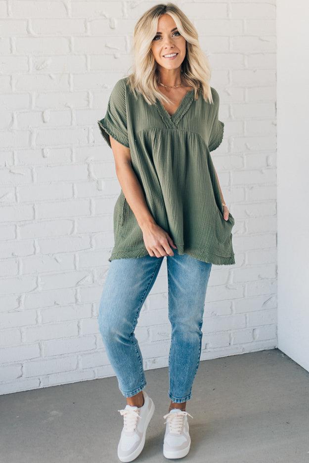 Coleen - Raw Edge Gauze Top
