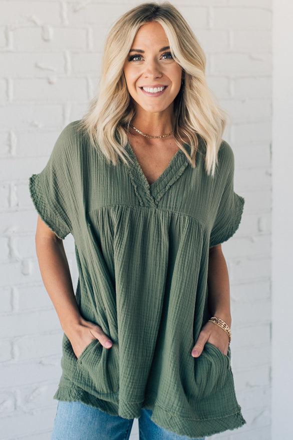 Coleen - Raw Edge Gauze Top