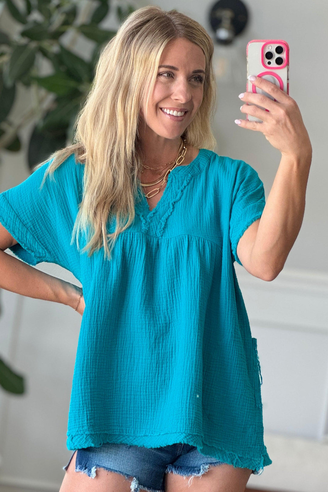 Coleen - Raw Edge Gauze Top