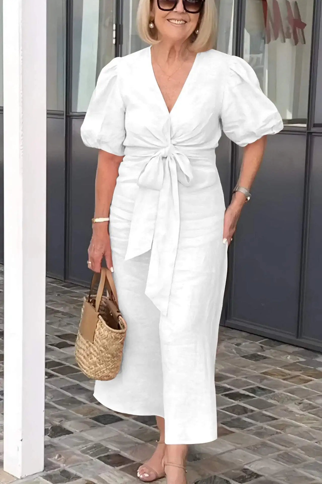 Amara™ - V-Neck Cotton Dress With Laces