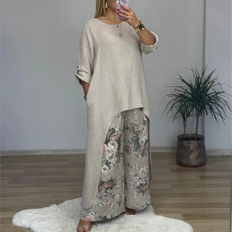 Botanique™ | Long Blouse & Floral Pants Set