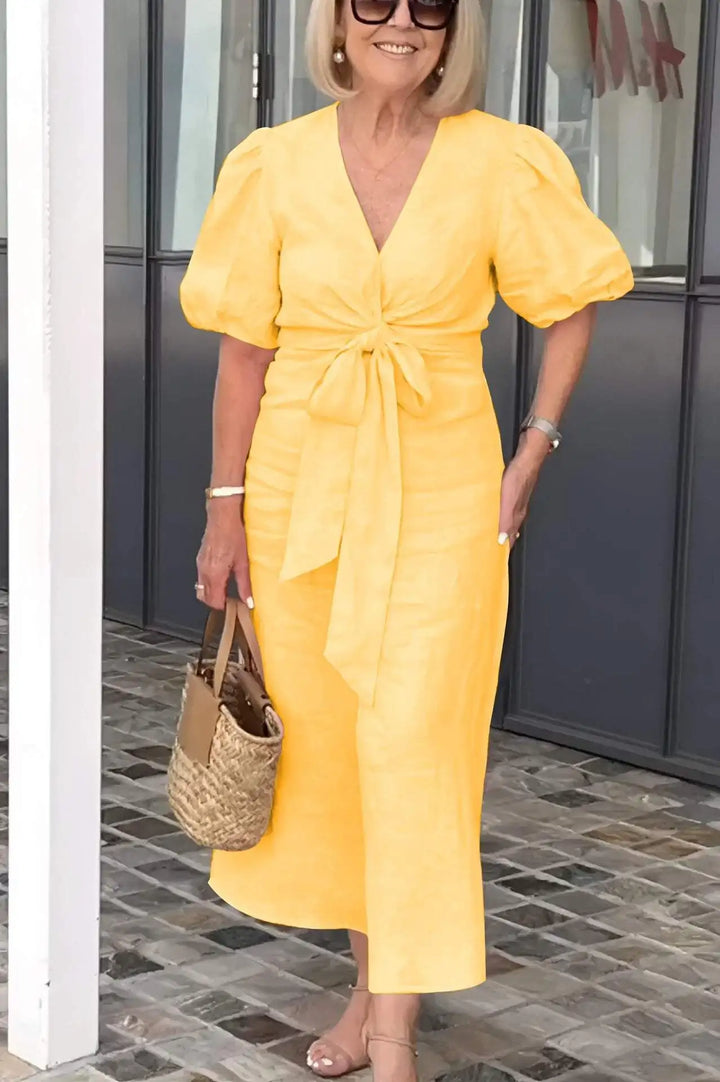 Amara™ - V-Neck Cotton Dress With Laces