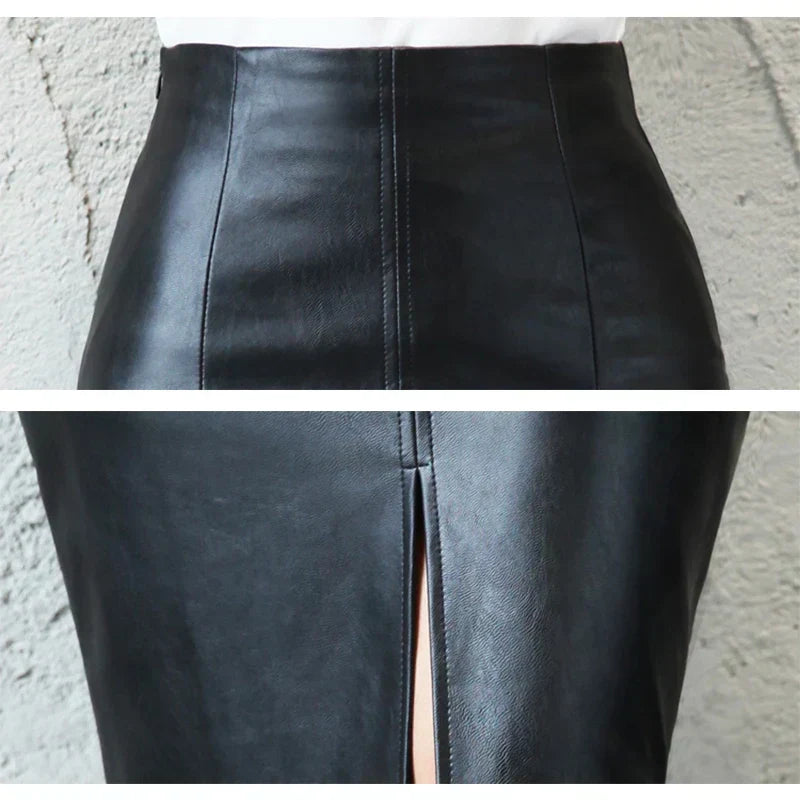 MONIQUE™ – Sleek Black Leather Pencil Skirt